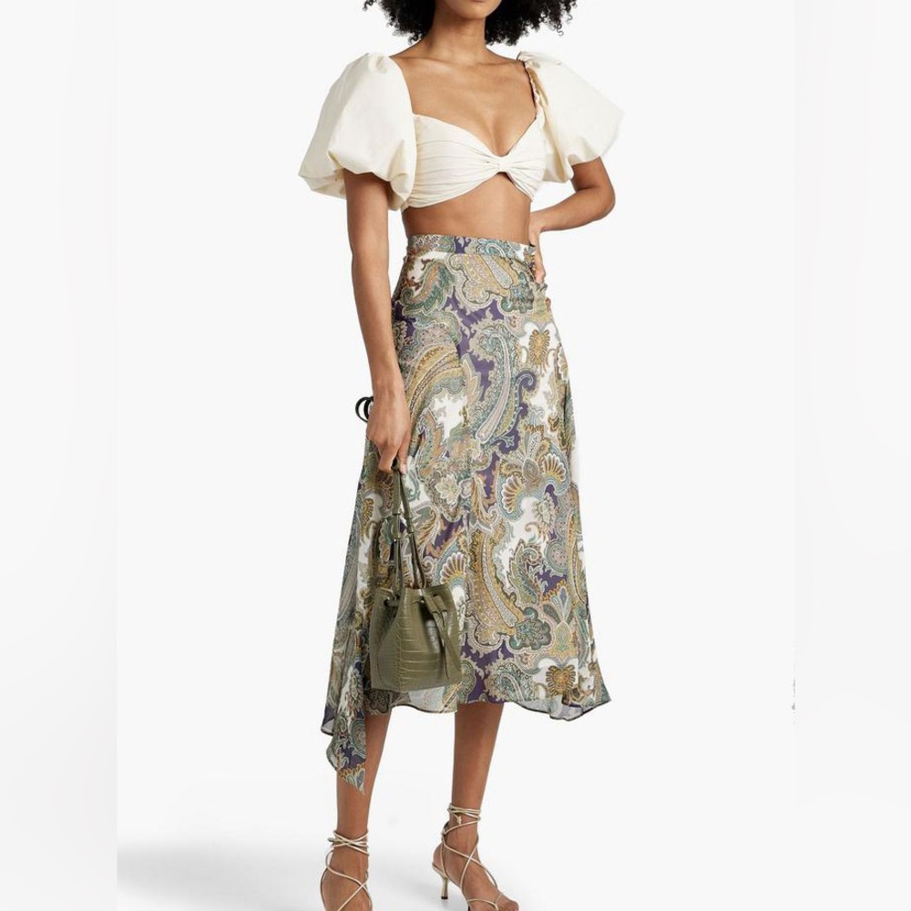 NWOT VERONICA BEARD Women’s Karima paisley-print silk-chiffon midi skirt
